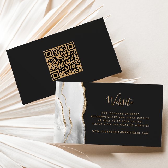 Budget Gray White Gold Agate Dark Wedding QR Code Enclosure Card (Creator Uploaded)