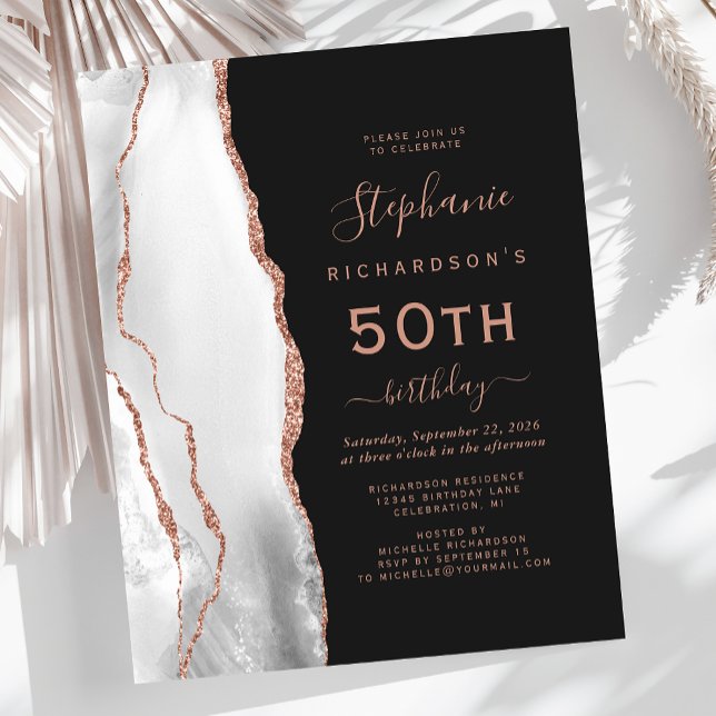 Budget Gray White Rose Gold Agate 50th Birthday (Creator Uploaded)