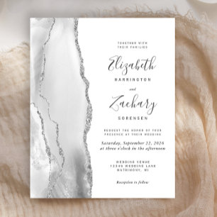 Budget Gray White Silver Agate Wedding Invitation