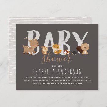 Budget Gray Woodland Animals Neutral Baby Shower by Eugene_Designs at Zazzle