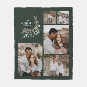 Budget green 5 photo modern botanical family gift fleece blanket