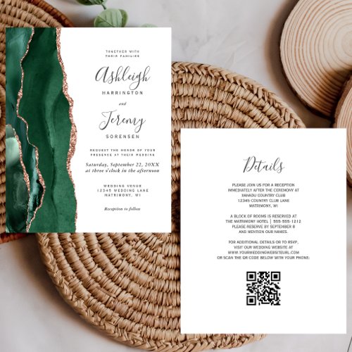 Budget Green Agate Rose Gold QR Code Wedding