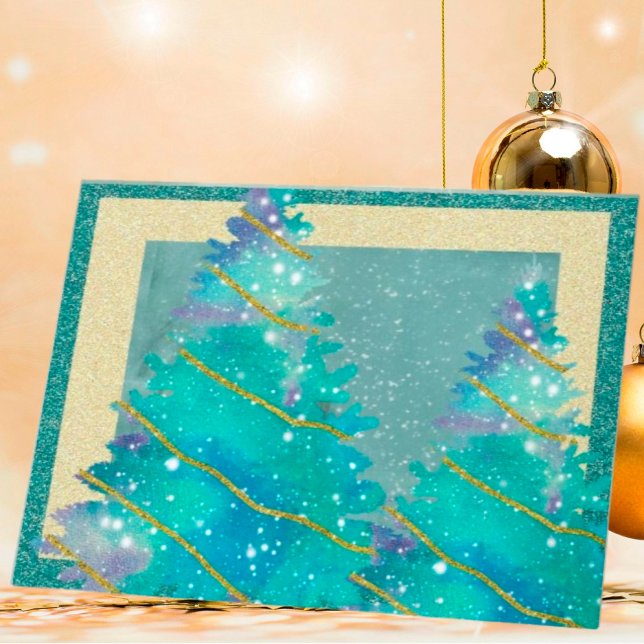 Budget Green and Gold Glittering Christmas Trees  Holiday Card (Creator Uploaded)