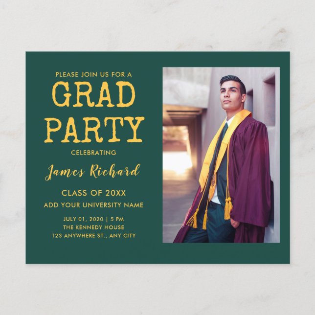 Budget Green And Gold Graduation Party Photo   (Front)