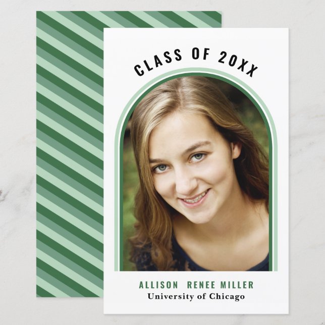 Budget Green Arch Photo Graduation Announcement (Front/Back)