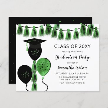 Budget Green Balloons Graduation Invitations