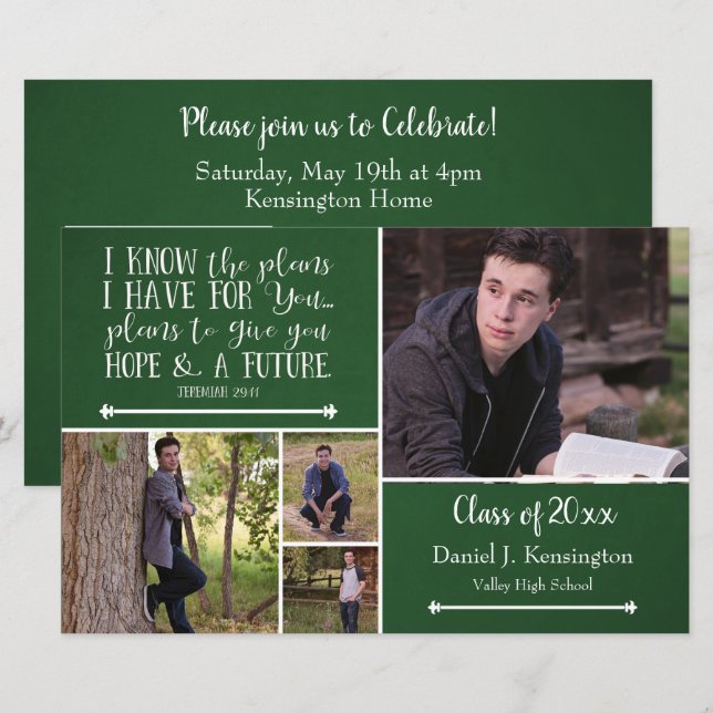 Budget Green Bible Verse Graduation Photo Collage (Front/Back)