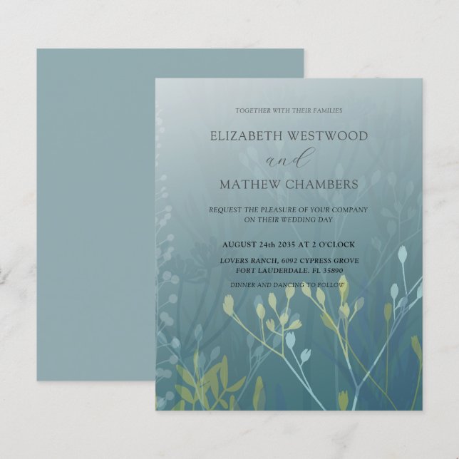 Budget Green Blue Foliage Wedding Invitation  (Front/Back)