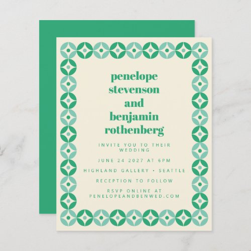 Budget Green Blue Mod Geometric Wedding Website