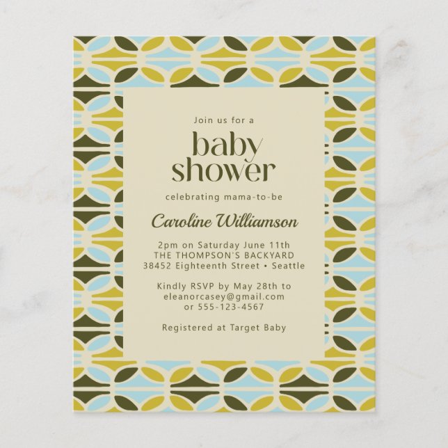 Budget Green Blue Shapes Baby Shower Invite (Front)