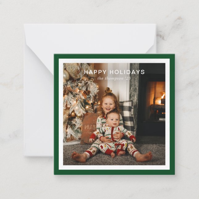 BUDGET Green Bold Square Border 1 Photo Christmas Note Card (Front)