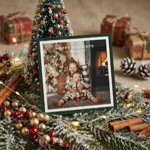 BUDGET Green Bold Square Border 1 Photo Christmas Note Card