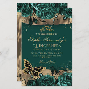 Budget Green Butterfly Quinceañera Invitation