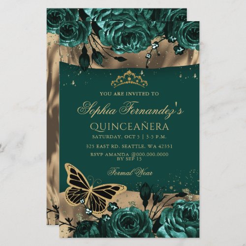 Budget Green Butterfly Quinceaera Invitation
