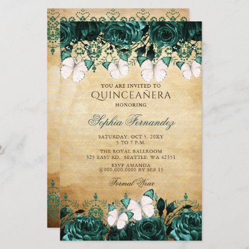 Budget Green Butterfly Quinceaera  Invitation