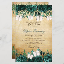 Budget Green Butterfly Sweet 16  Invitation
