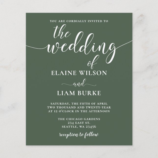Budget Green Calligraphy Modern Wedding Invitation (Front)