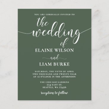Budget Green Calligraphy Modern Wedding Invitation