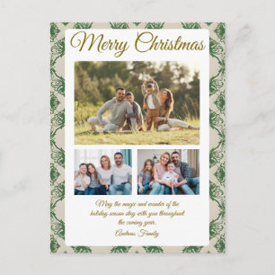 Budget Green Christmas Plaid 3 Photo Holiday Card