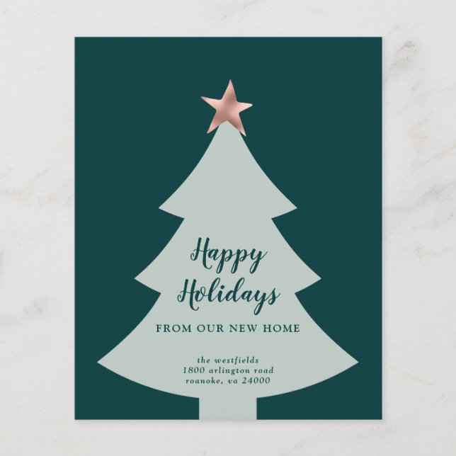 Budget Green Christmas Tree Holiday Moving Card (Front)