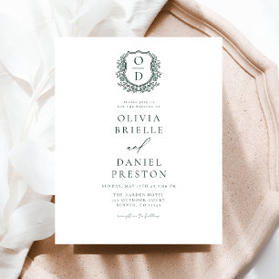 Budget Green Crest Monogram Wedding Invitation