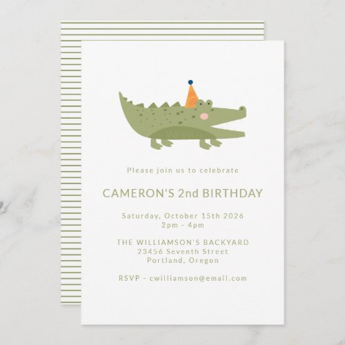 Budget Green Crocodile 2nd Birthday Invitation