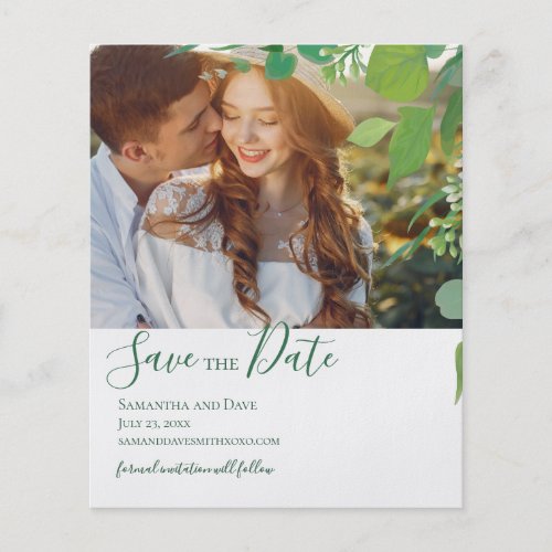Budget Green Elegant Photo QR Code Save the Date Flyer