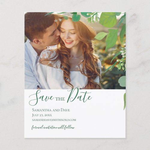 Budget Green Elegant Photo QR Code Save the Date Flyer