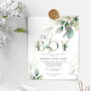 Budget Green Eucalyptus Baby Shower Invitation
