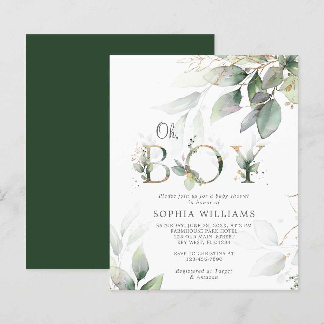 Budget Green Eucalyptus Baby Shower Invitation Zazzle