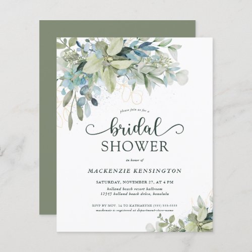 BUDGET Green Eucalyptus Bridal Shower Invitation