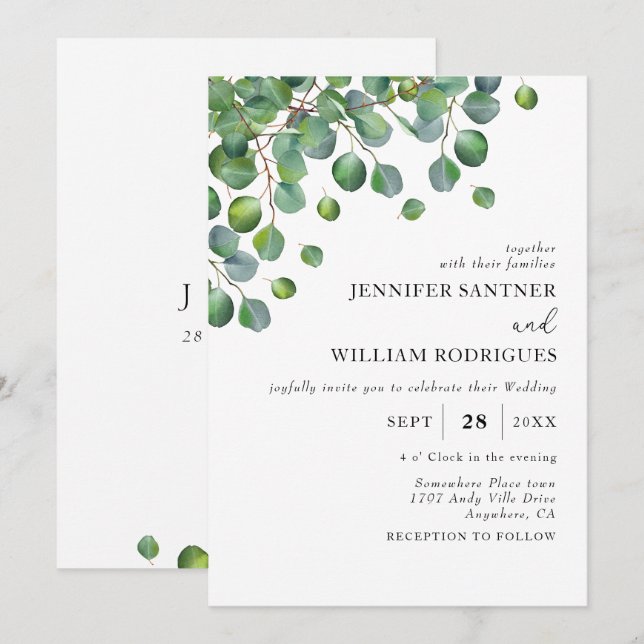 Budget Green Eucalyptus Foliage Wedding Invitation (Front/Back)