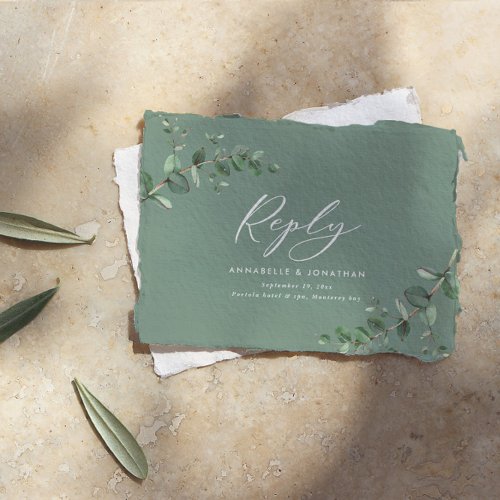 budget green Eucalyptus Greenery Wedding reply Note Card