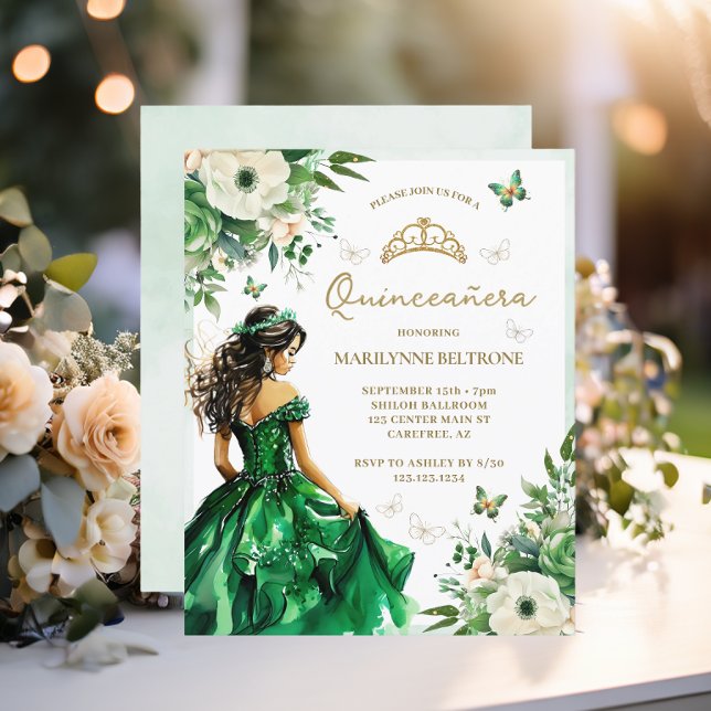 Budget Green Floral Dress Butterfly Quinceañera  (Creator Uploaded)