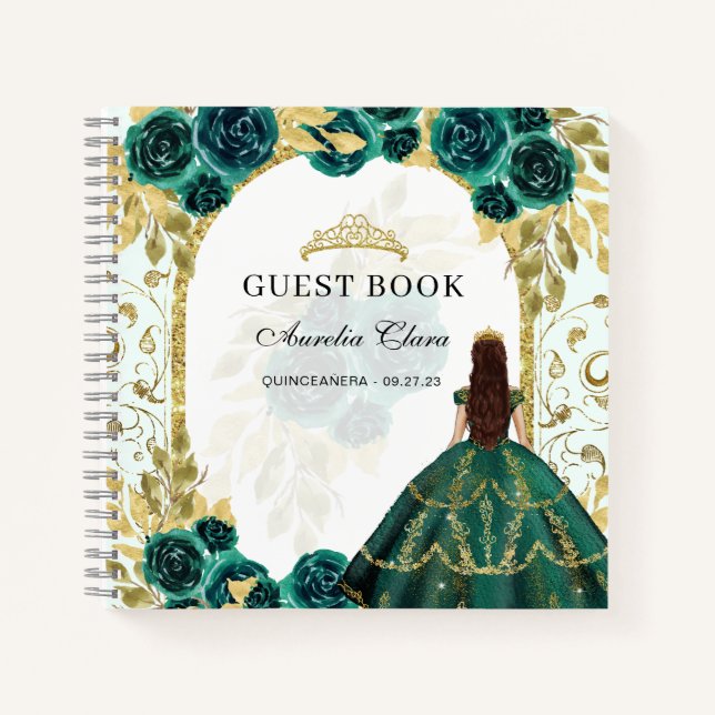 Budget Green Floral Quinceañera Guest Book (Front)