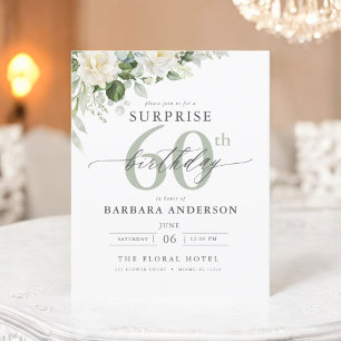 Budget Green Floral Surprise Birthday Invitation