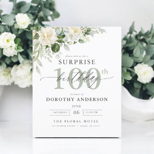 Budget Green Floral Surprise Birthday Invitation