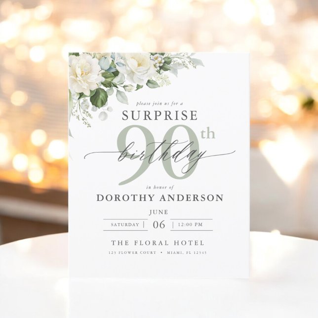 Budget Green Floral Surprise Birthday Invitation Flyer (Creator Uploaded)