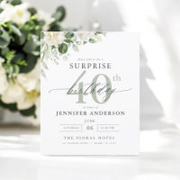 Budget Green Floral Surprise Birthday Invitations