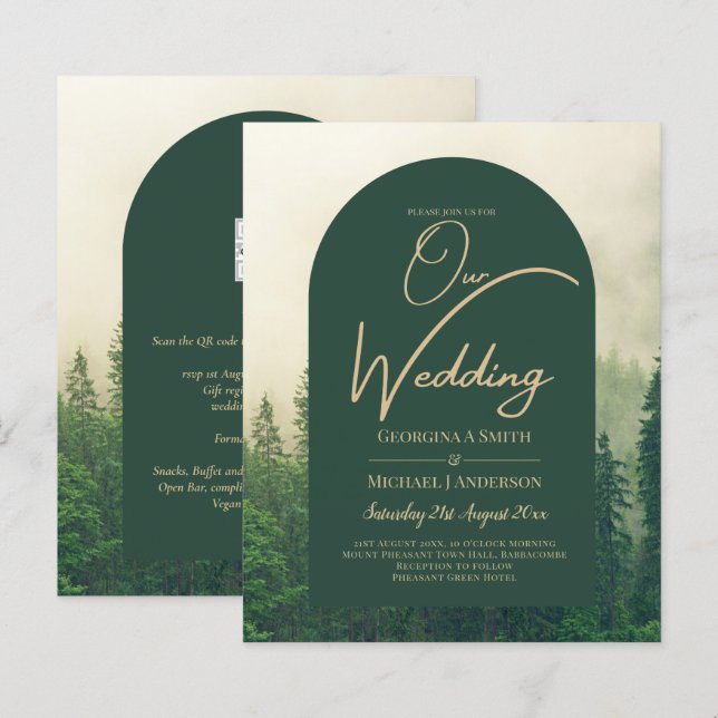 BUDGET Green Forest mountain Pine Trees Wedding (Front/Back)