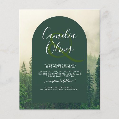 BUDGET Green Forest mountain Pine Trees Wedding Flyer