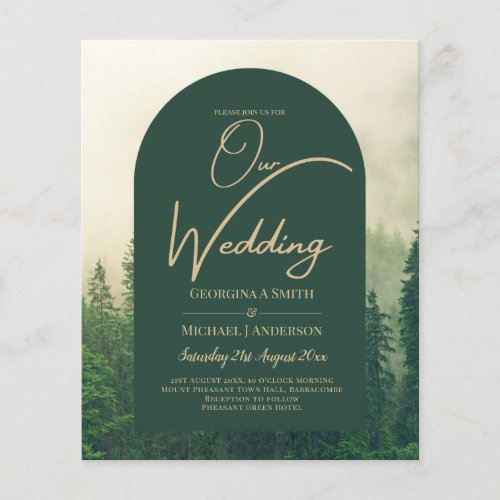 BUDGET Green Forest mountain Pine Trees Wedding Flyer