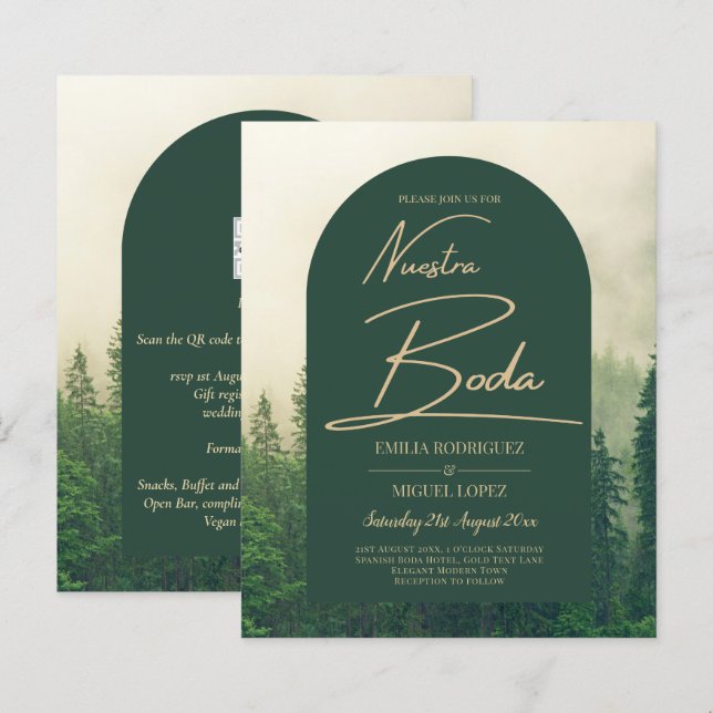 BUDGET Green Forest Pine Trees Wedding BODA INVITE (Front/Back)