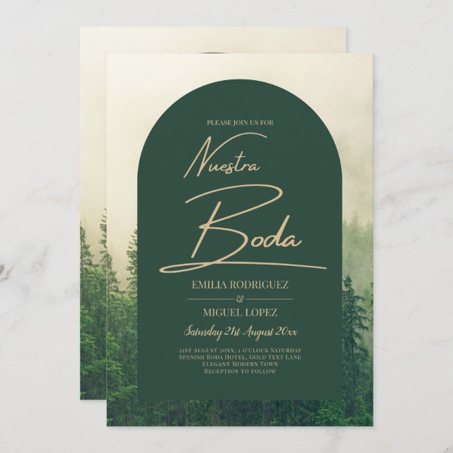 BUDGET Green Forest Pine Trees Wedding BODA INVITE (Front/Back)