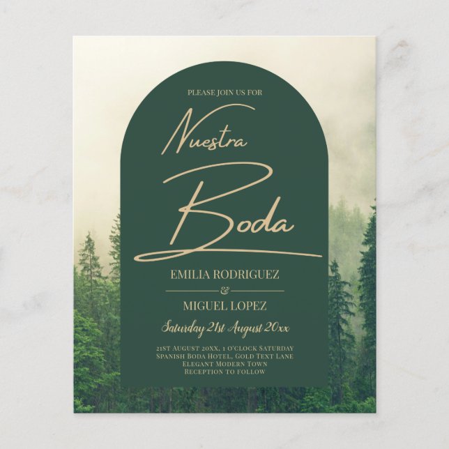 BUDGET Green Forest Pine Trees Wedding BODA INVITE Flyer (Front)