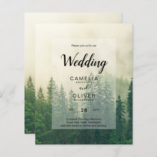 BUDGET Green Forest Pine Trees Wedding INVITE