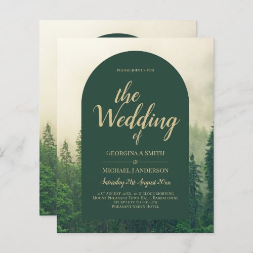 BUDGET Green Forest Pine Trees Wedding INVITE