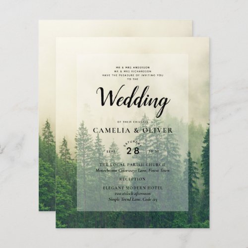 BUDGET Green Forest Pine Trees Wedding INVITE