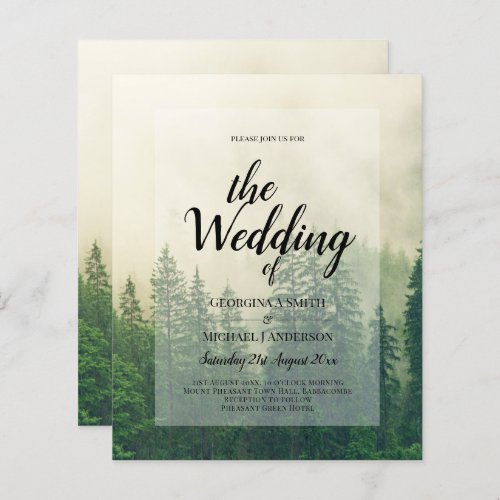 BUDGET Green Forest Pine Trees Wedding INVITE