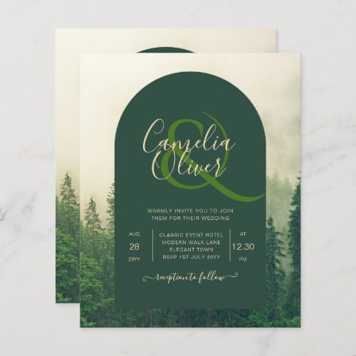 BUDGET Green Forest Pine Trees Wedding INVITE